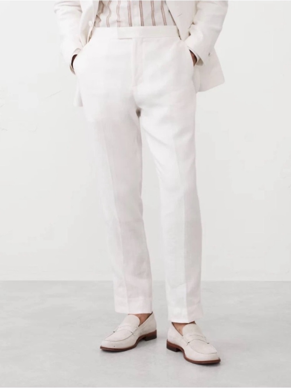 NWT Banana Republic Factory Tailored Fit Linen White Tuxedo Pants Sz 32 x 32